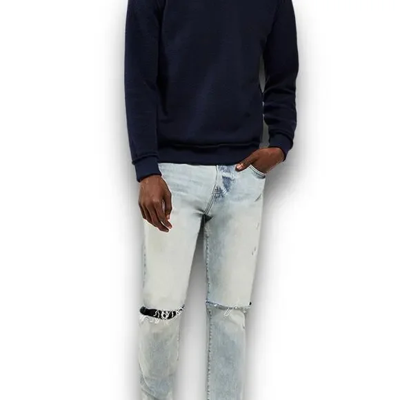 PacSun Mens Slim Fit Tapered Leg Light Ripped Distressed Jeans Light Wash 29x30* - Picture 6 of 13